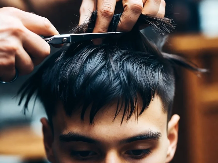 Hairdresser trimming hair with scissors — does cutting hair make it grow faster?