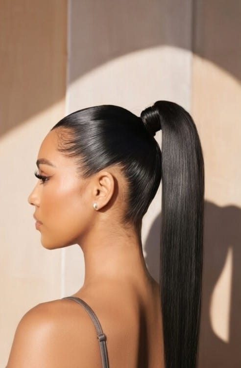 Tight hairstyle that may contribute to traction alopecia