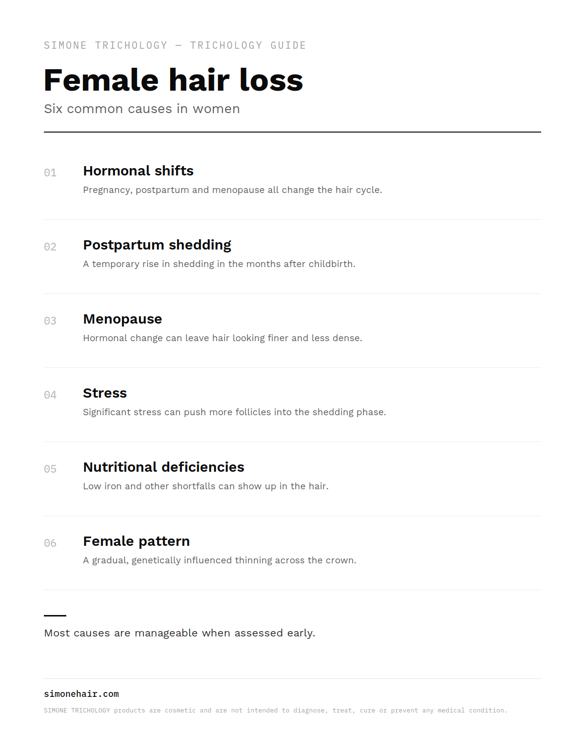 Infographic listing six common causes of female hair loss