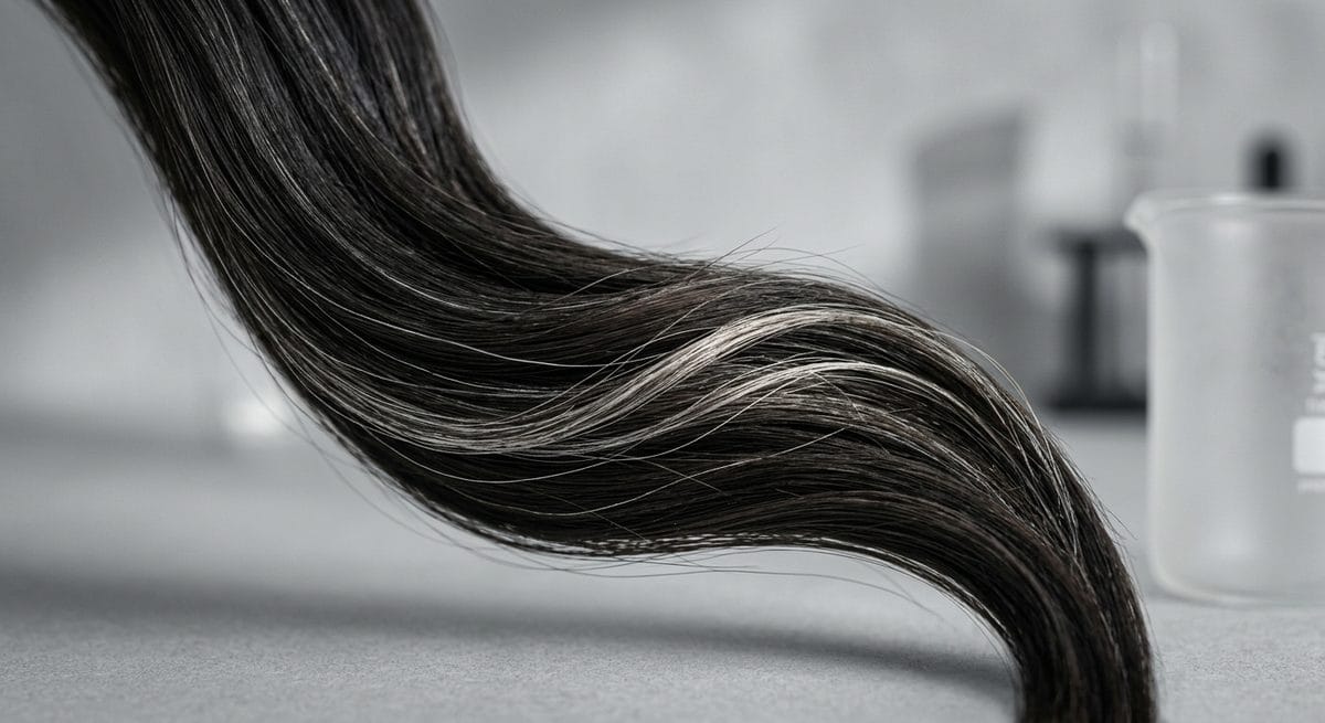 Healthy dark hair with a few natural silver strands — how hair ages