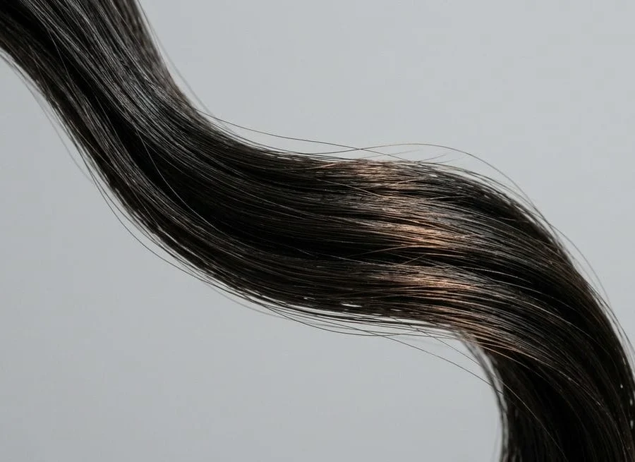 Healthy, resilient dark hair strand — hair longevity