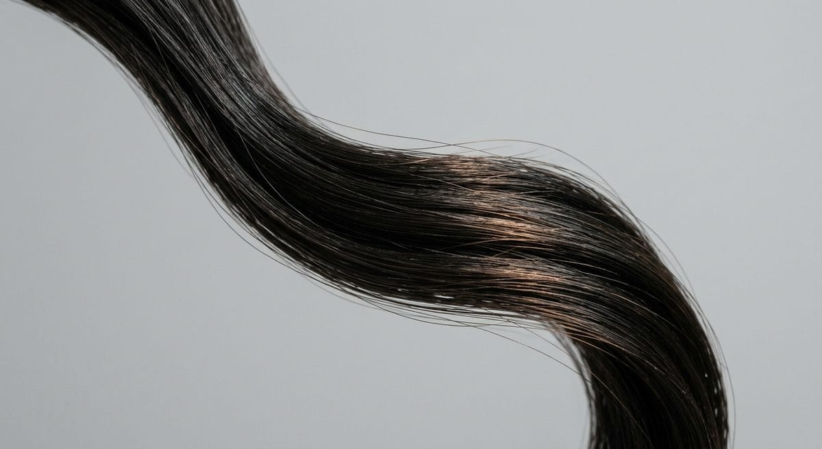 Healthy, resilient dark hair strand — hair longevity