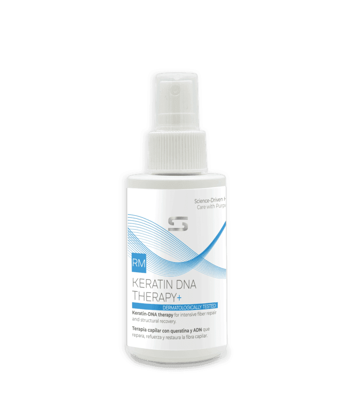 Keratin DNA Therapy Plus by SIMONE TRICHOLOGY, a leave-in keratin serum for damaged, over-processed hair
